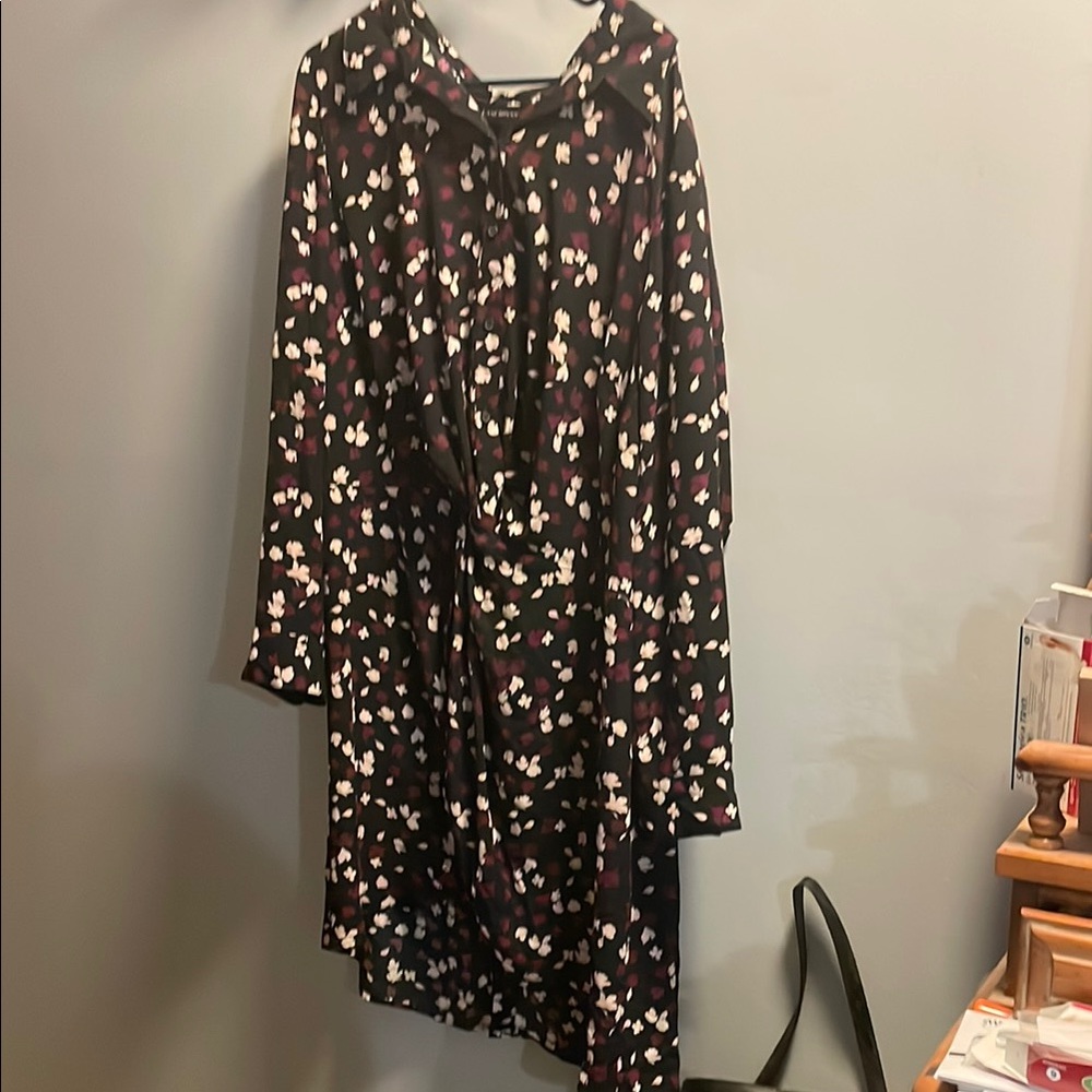 Lane Bryant Ruched Long Sleeve Cowl Neck Dress Brown Black